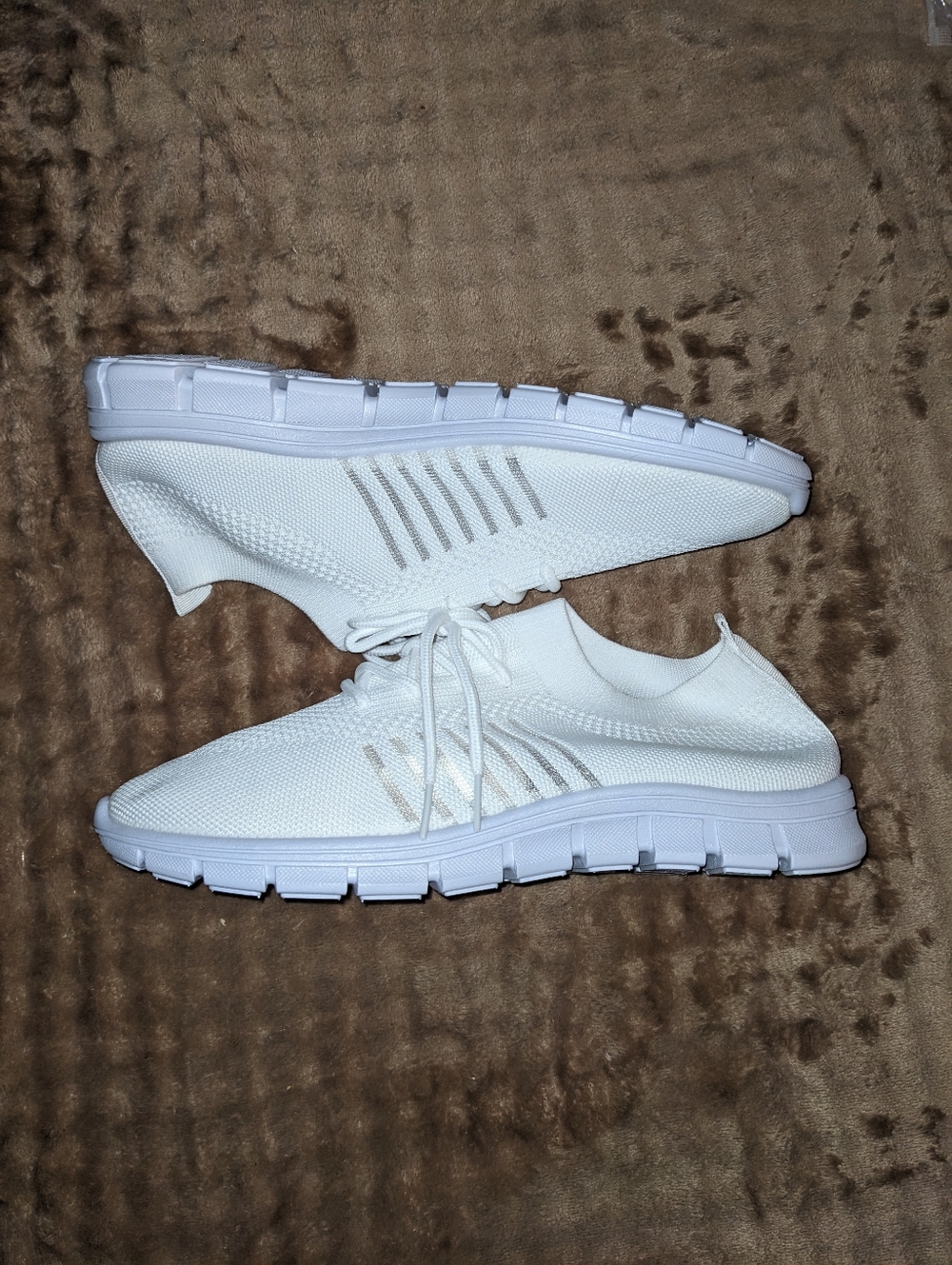 All-White Knit Lace-Up Sneakers Size 43 12US